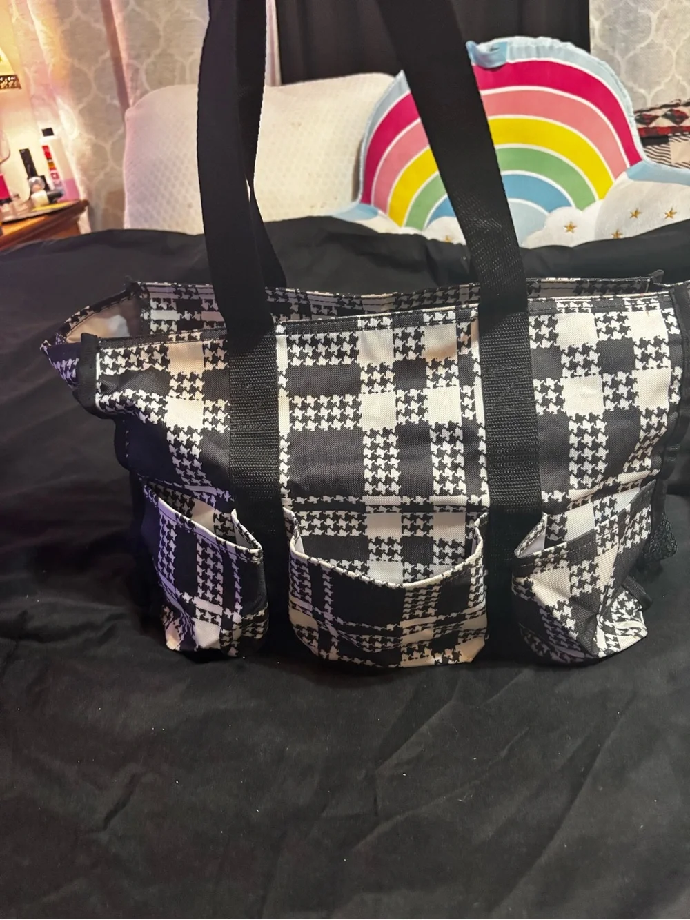 thirty-one Black and White Houndstooth Tote with Front Pockets